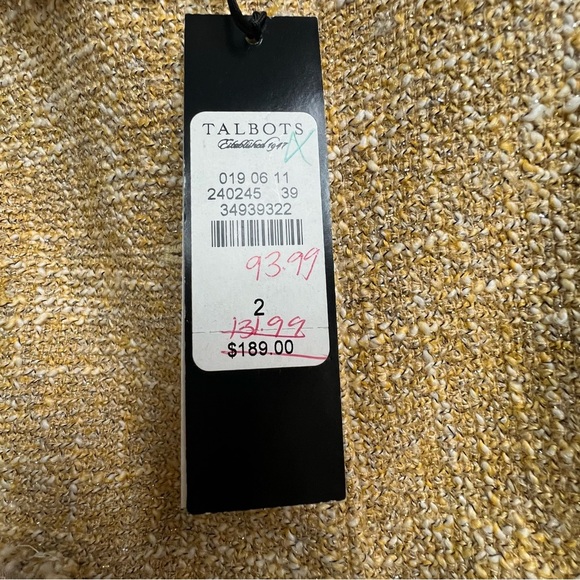 Talbots Grace Fit Collarless Gold Tweed Metallic Blazer Jacket Jackie O Fringe - Picture 11 of 15